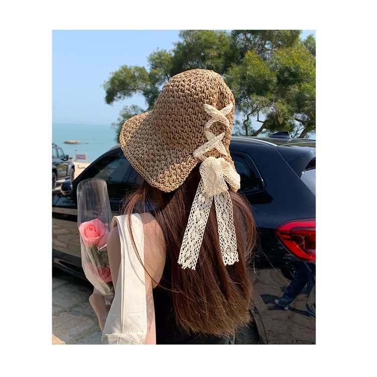 Nón Cói Rộng Vành Phối Nơ Thời Trang Đi Biển Cho Nữ