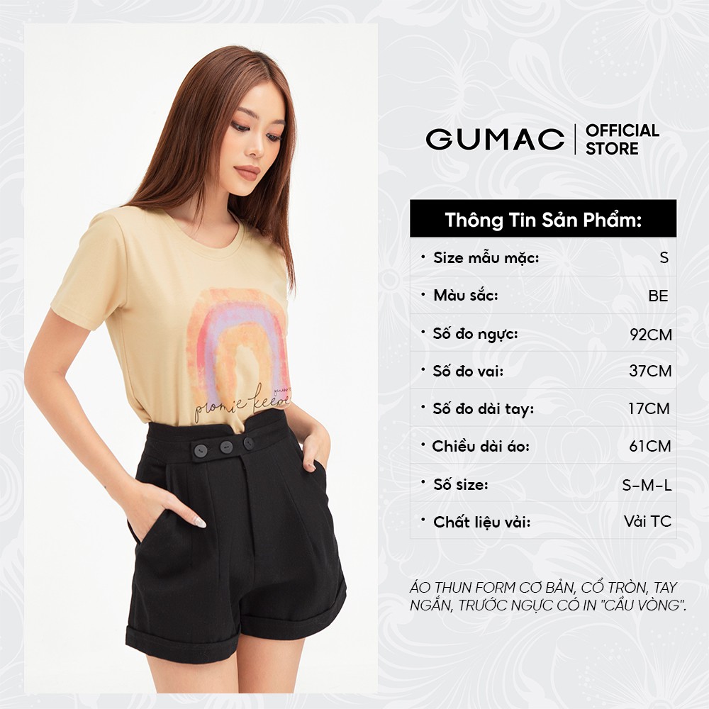 [Mã WABRGU155 giảm 15% tối đa 50k đơn 199k] Áo thun nữ in cầu vồng GUMAC thiết kế basic năng động ATB458