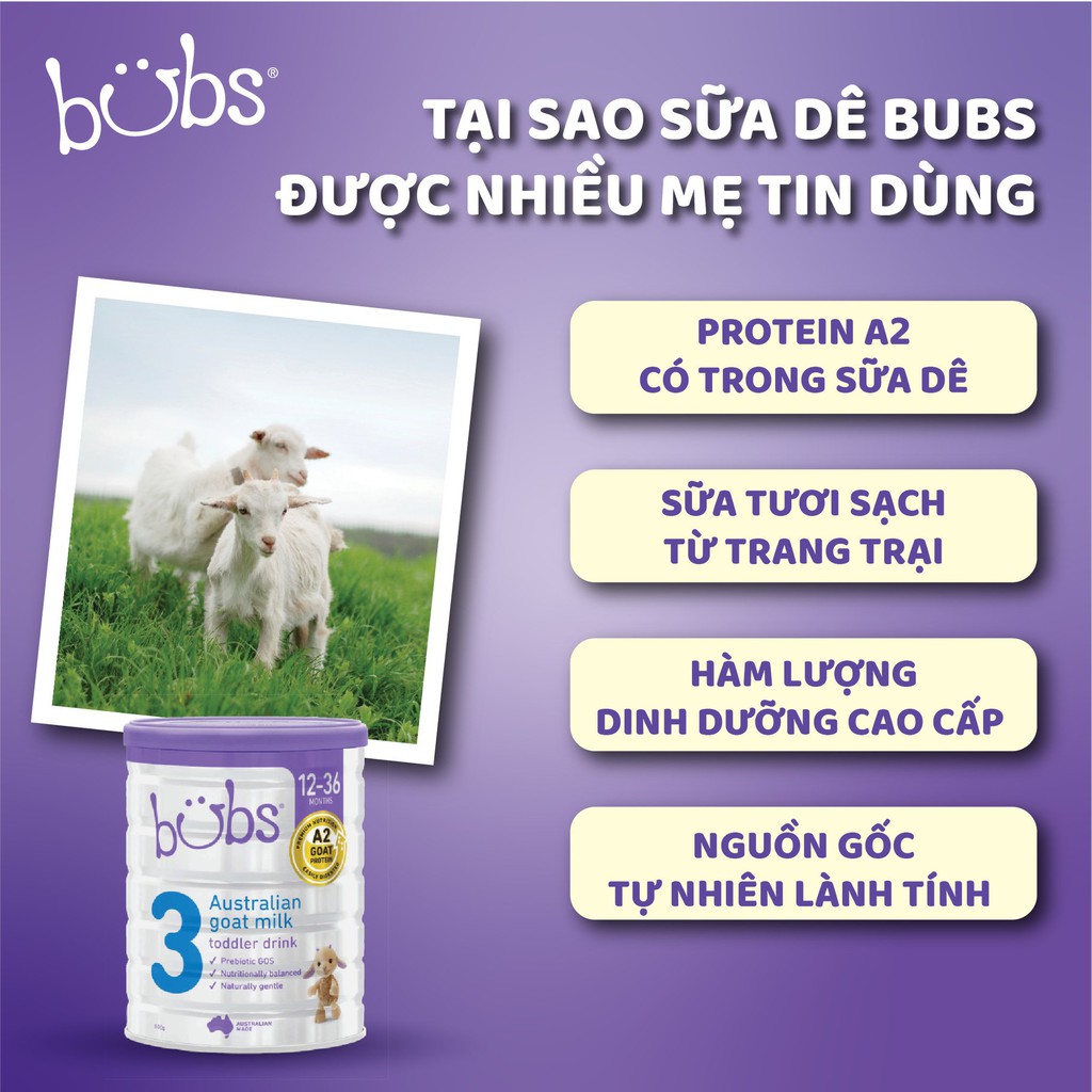[Tặng 01 Lọ C Sủi Swisse High Strength Vitamin C 1000mg]Combo 3 Sữa Bột Dê Bubs số 3-Goat Milk Toddler Drink Stage 3
