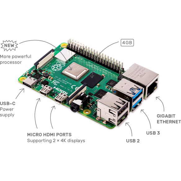 tặng case bảo vệ mạch - Raspberry Pi 4 Model B Rev1.2, Ram 4Gb, Made in UK