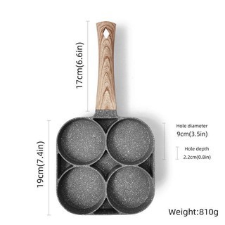 Chảo chia ô, chảo đá chống dính chia 4 ngăn tiện lợi dùng được bếp từ - tay cầm gỗ