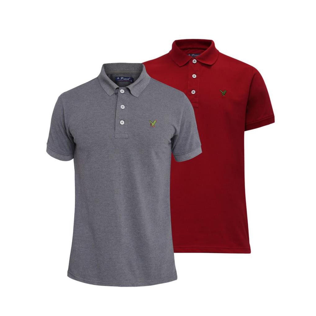 Bộ 2 áo thun nam cá sấu cotton cao cấp trơn ngắn tay pious PSCB0242 (XAM DAM, ĐO) hàng VNXK.