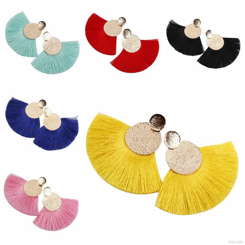 Đôi khuyên tai mặt tròn phối kiểu tua rua xinh xắn cho nữ