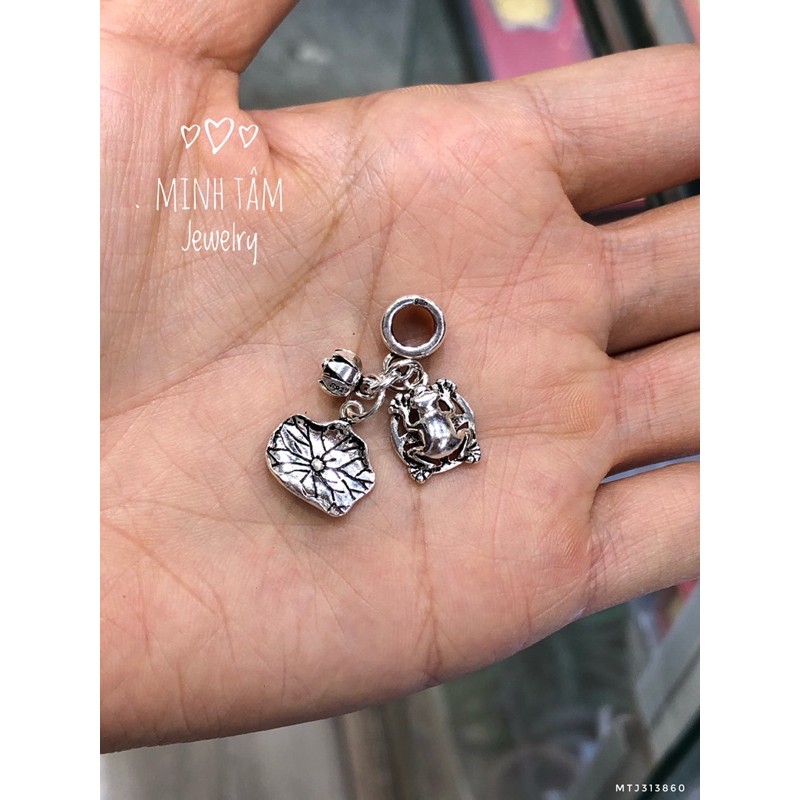 Charm bạc treo cóc thiềm từ lá sen nụ hoa bạc 925-Minh Tâm Jewelry