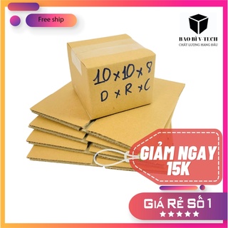Hộp carton gói hàng 10x10x8cm, thùng carton, hộp giấy đóng hàng 3 lớp sóng B mặt nâu, đáy mộc