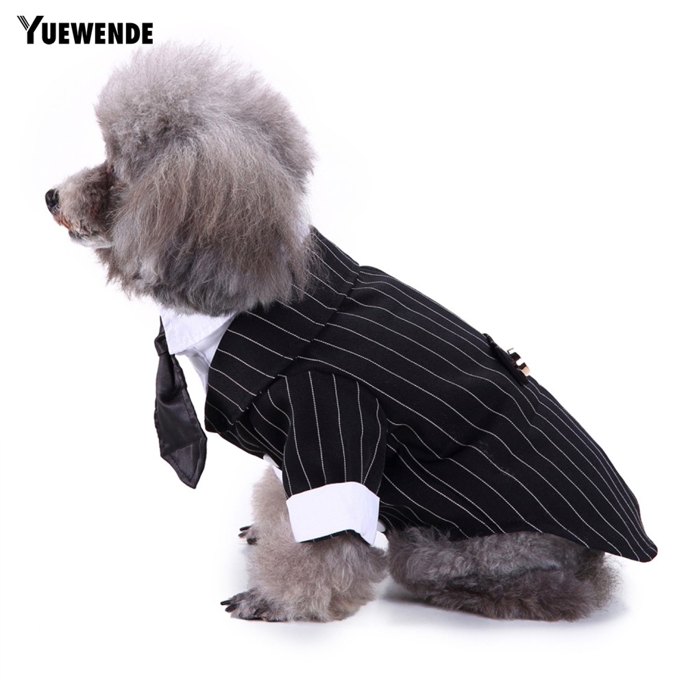 YUE ✻ Pet Dog Puppy Formal Tuxedo Suit Striped Wedding Bow Tie Jacket Costume Clothes
