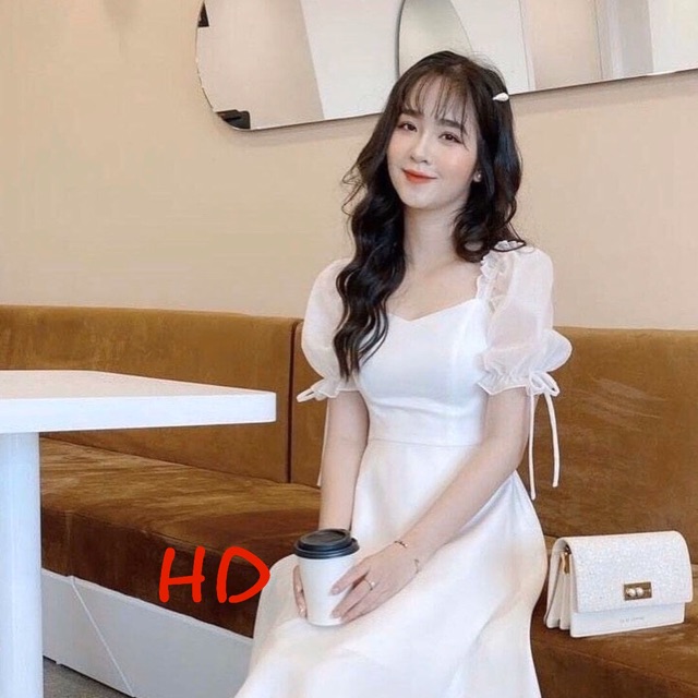 Đầm trắng xoè dự tiệc tay nơ cao cấp | BigBuy360 - bigbuy360.vn