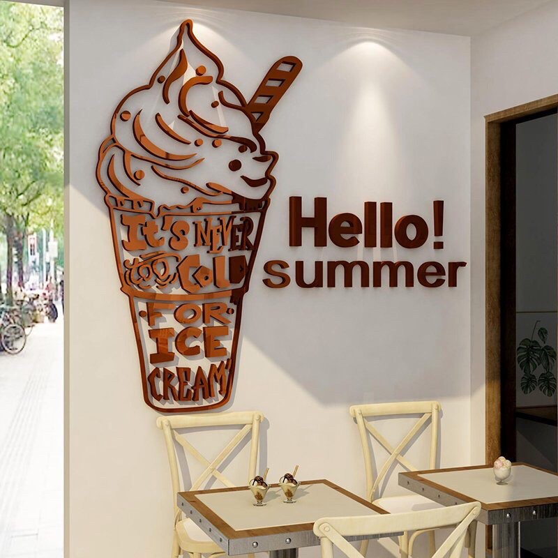 Tranh mica dán nổi hello summer trang trí quán kem, cafe