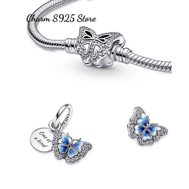 CHARM PAN ALE TREO BLUE BUTTERFLY BẠC S925 CAO CẤP