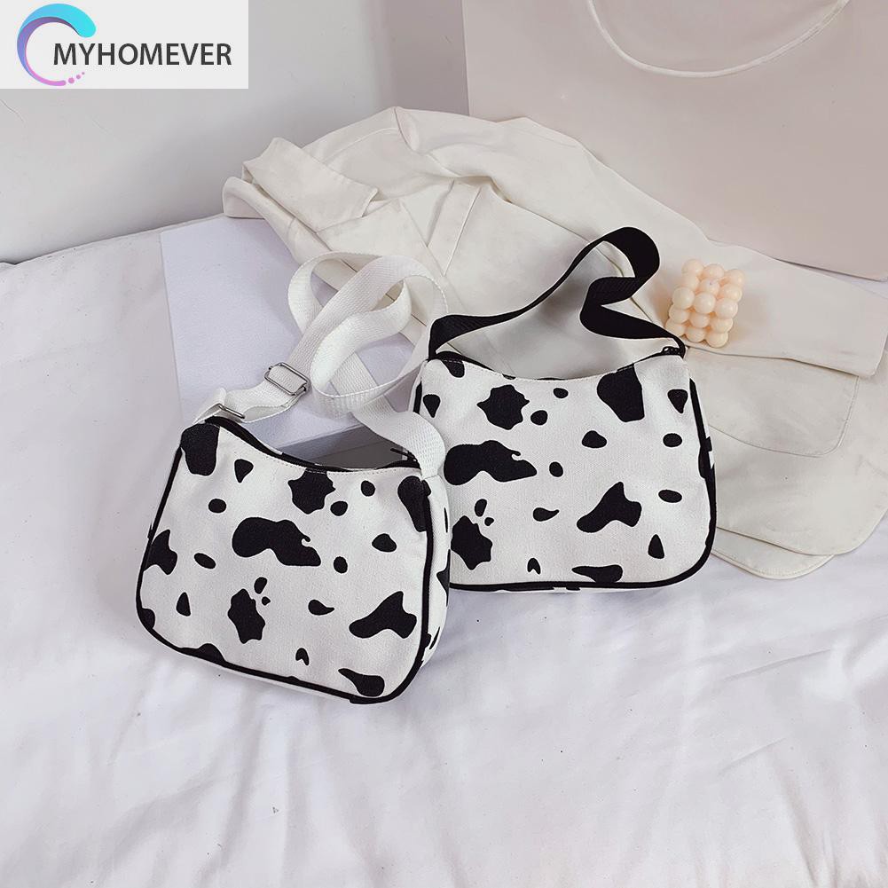 Túi Vải Canvas Đeo Chéo In Họa Tiết Bò Sữa Xinh Xắn Dành Cho Nữ