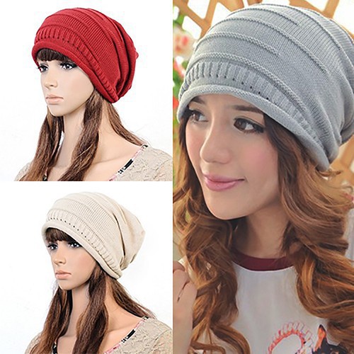 Mũ beanie len đan móc kiểu dáng thường ngày giữ ấm vào mùa đông dành cho nữ