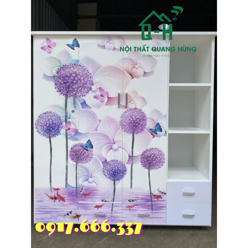 TỦ NHỰA ĐÀI LOAN 3 CÁNH CÓ KỆ 1M6X1M8 IN 3D HOA - HÌNH ẢNH THỰC TẾ GIAO LẮP MIỄN PHÍ