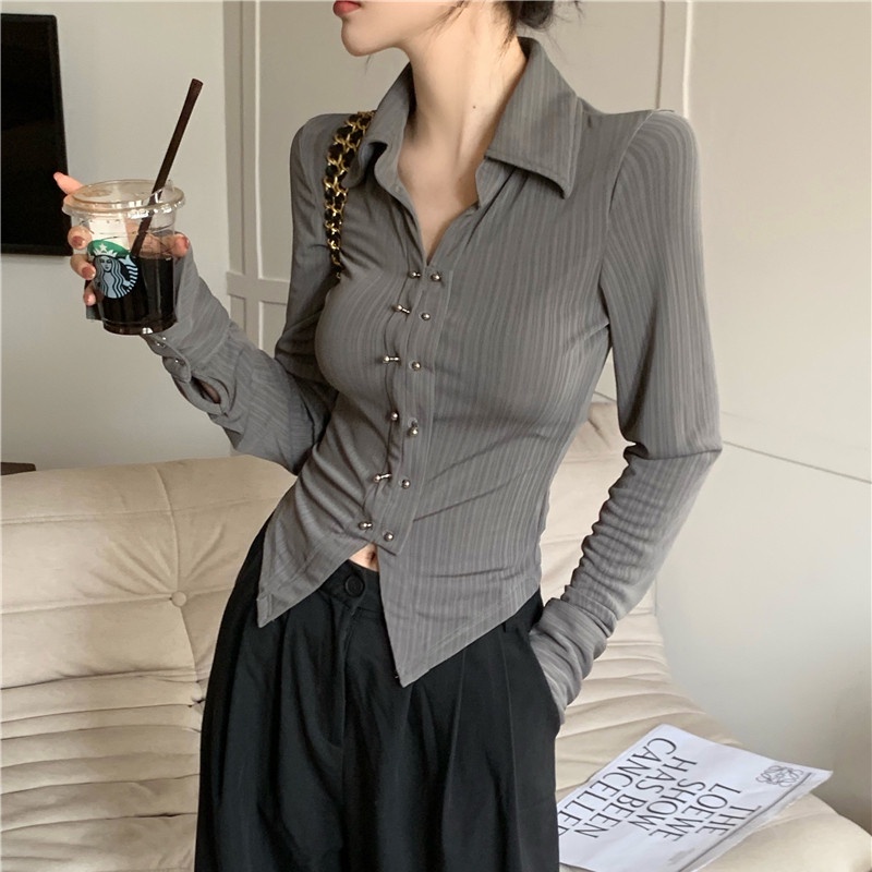 Áo Thun Polo Tay Dài Dáng Ôm Thời Trang Mùa Thu Cho Nữ