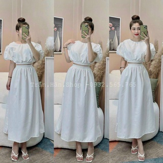 Đầm Voan Lụa Cổ Tròn Tay Ngắn Phồng Kèm Bo Nhún Giữa Eo Cực Xinh TTSA1786