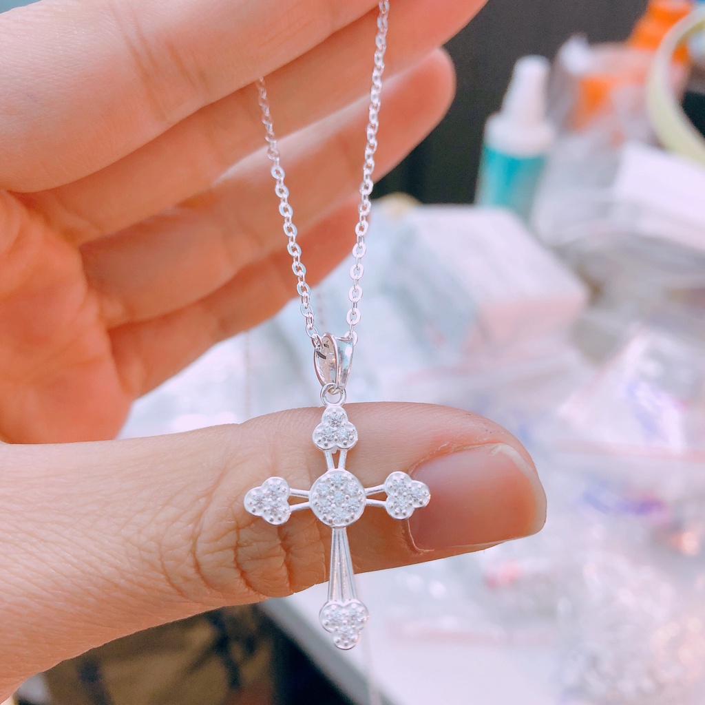 Dây chuyền nữ bạc ta mặt thánh giá nạm đá tinh tế kĩ càng - Bạc Bibi silver