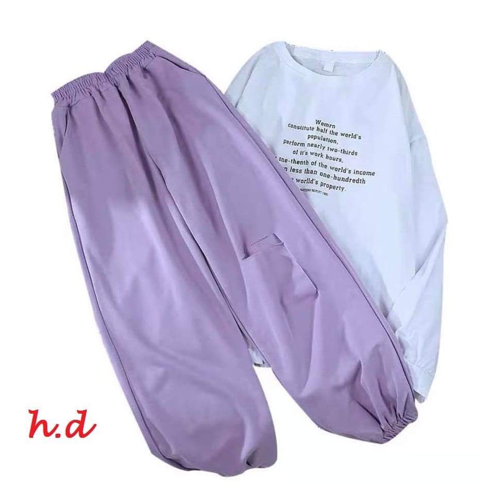 Sét áo tay thun Worn + quần boom rách gối tím HDA0920