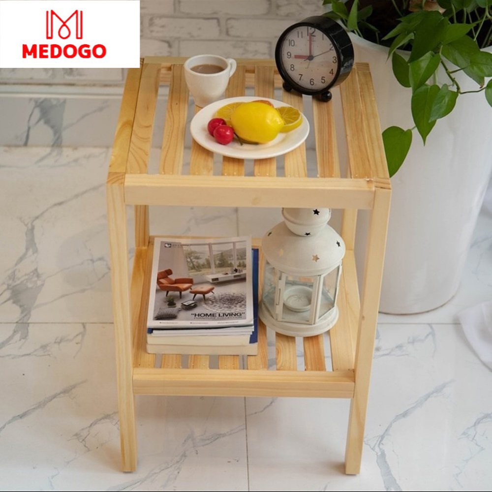 Kệ để đồ đầu giường 2 tầng, kệ gỗ đa năng MEDOGO để đồ trang trí phòng ngủ chất liệu gỗ thông nhập khẩu cao cấp Medogo T