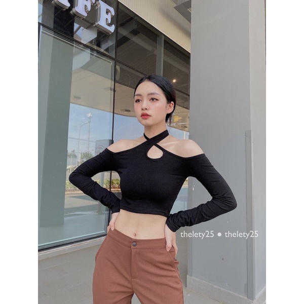 Áo Croptop Chéo Cổ Tay Dài - THELETY.25