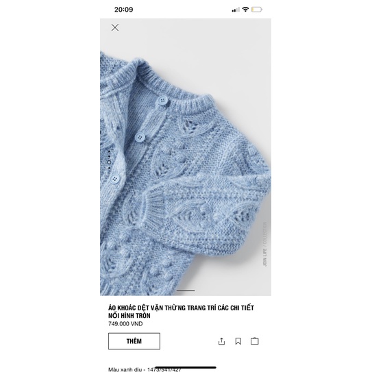 Cardigan len xanh vặn thừng