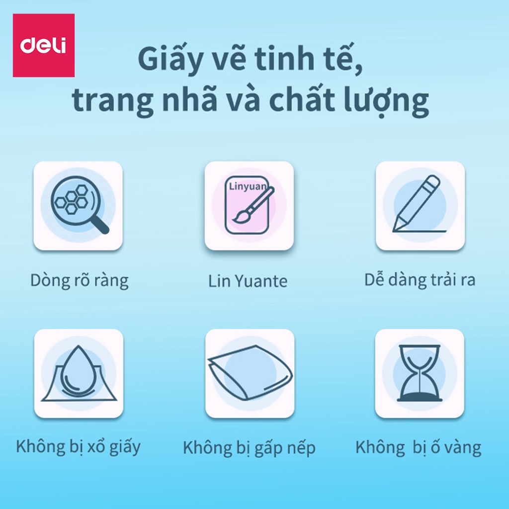 Giấy vẽ chuyên dụng Deli 265x380mm - 110/160/180gsm, 20 tờ - 1 quyển - 73607/73611/73613