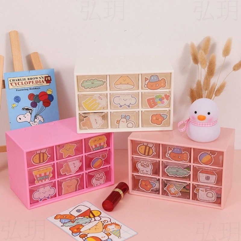 HỘP NHỰA ĐA NĂNG 9 NGĂN TĂNG STICKER / KỆ NHỰA MINI ĐỰNG TRANG SỨC, ĐỒ DÙNG, MỸ PHẦM ...SIÊU XINH SIÊU CUTE