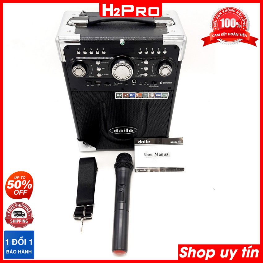 Loa Xách Tay Karaoke Bluetooth Daile S8 250W H2Pro hát hay, loa hát karaoke giá rẻ tặng 1 micro không dây và đôi pin