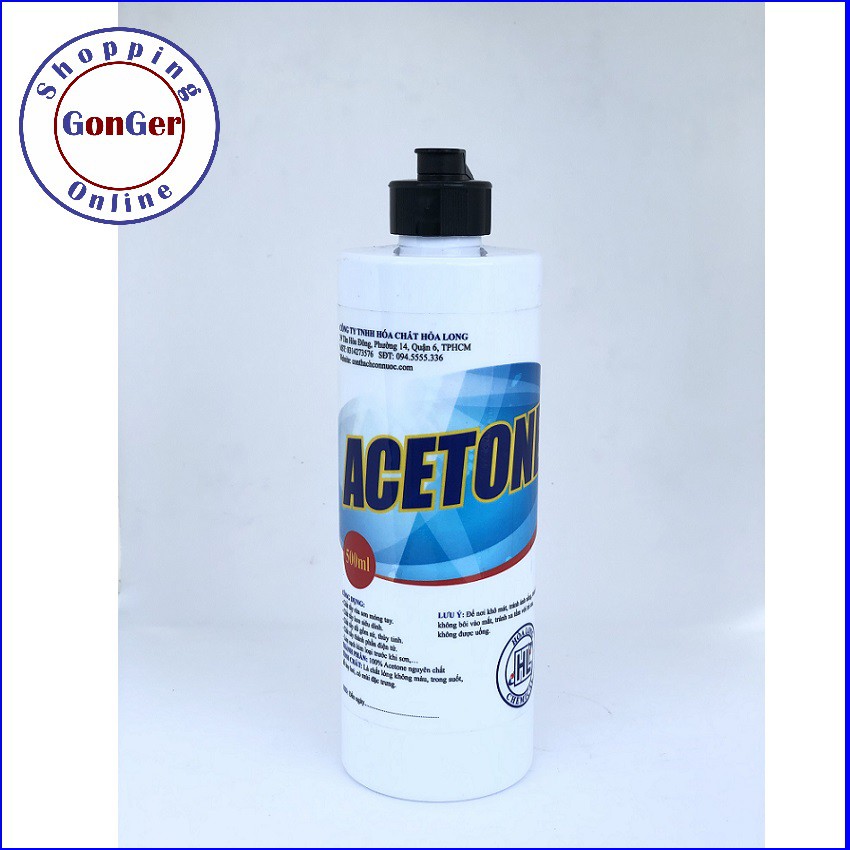 Acetone | Dung tích: 500 ml | Chất tẩy rửa sơn móng tay, tẩy keo siêu dính, chất tẩy cho đồ gốm sứ, thủy tinh,....