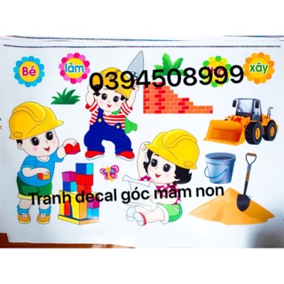 Tranh decal mầm non- góc phân vai- bé làm thợ xây