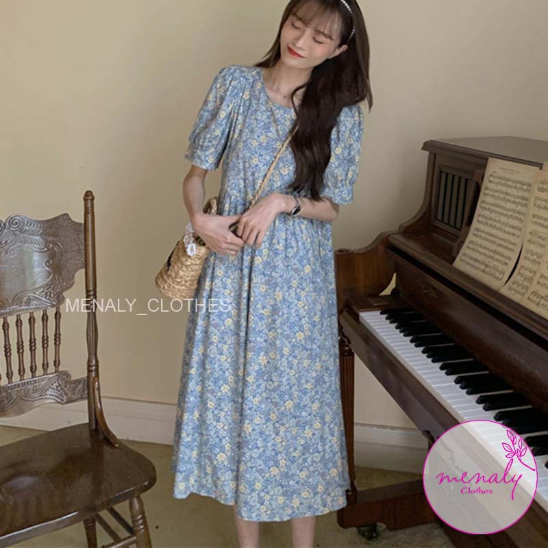 Váy babydoll hoa nhí cộc tay dáng dài tay bồng VH026