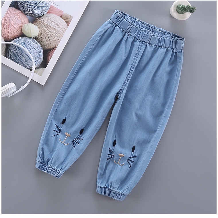 Quần Jeans Dài Cho Bé Thêu Hình Động Vật