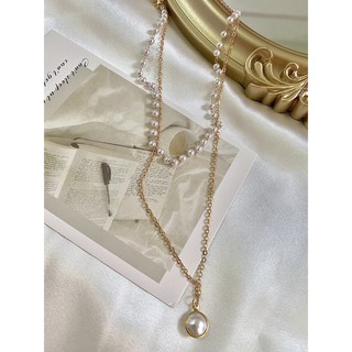 Dây chuyền ngọc trai dáng chocker mặt mạ vàng thời trang hot