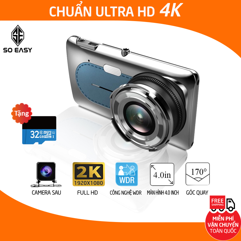 [ Tặng kèm thẻ nhớ 32GB ] Camera hành trình ô tô full HD 2K, cảm ứng va chạm G-sensorkèm camera lùi A8