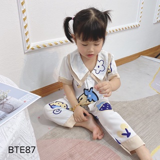 Bộ pijama lụa trẻ em cộc dài chất lụa mango mịn mát in hình siêu cute