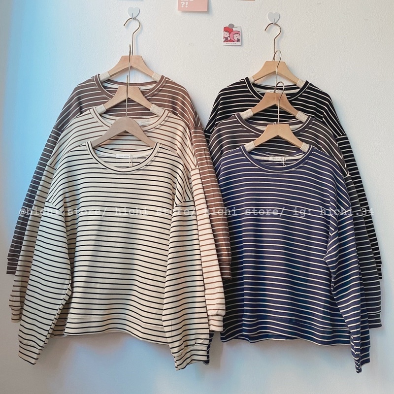Áo thun dài tay sweater kẻ ngang mazi 6 màu hàn quốc hichi | BigBuy360 - bigbuy360.vn