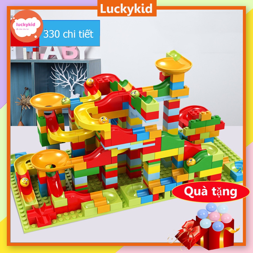 Đồ chơi xếp hình cho bé Luckykid Bộ đồ chơi xếp hình lắp ráp lego cầu trượt thả bi 165/330 chi tiết