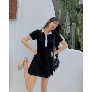 Đầm thun polo phối cổ trắng
