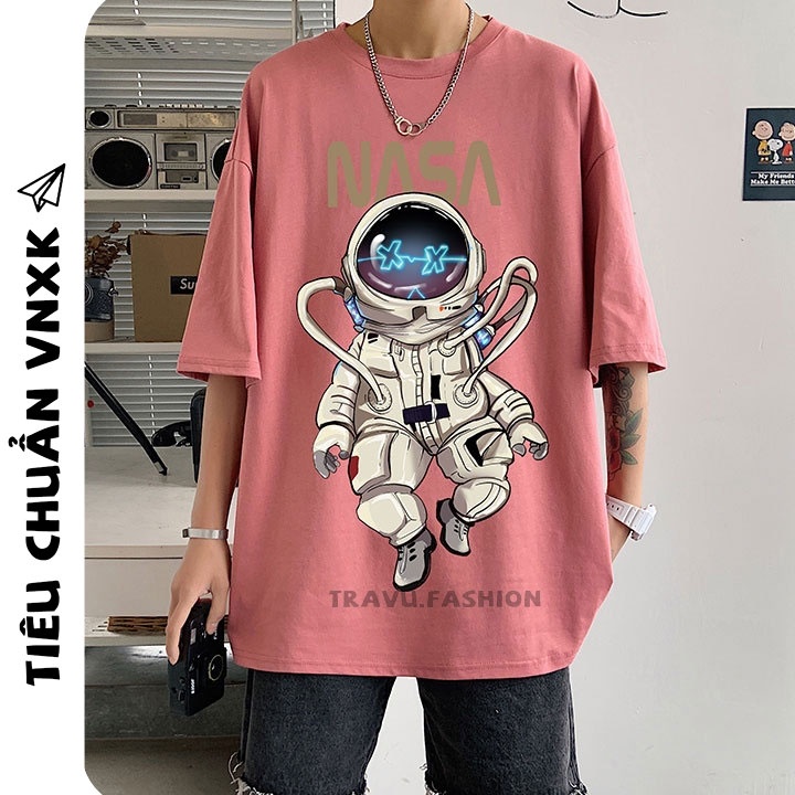 Áo thun tay lỡ form rộng, dáng unisex vải tici in NASA form oversize < 75kg NTL111