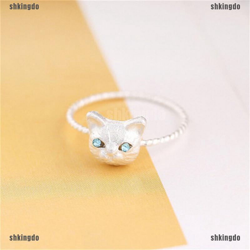 Nhẫn hợp kim hình mèo đính đá dễ thương