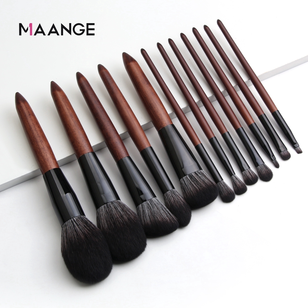 Bộ 15 Cọ Trang Điểm MAANGE Tay Cầm Bằng Gỗ Kiểu Cổ Điển Chuyên Dụng