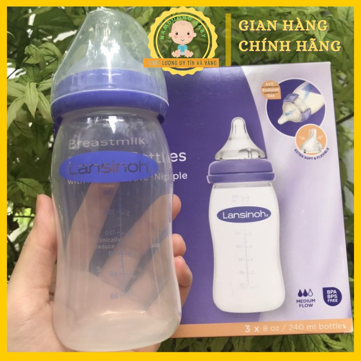 Bình Lansinoh Momma 240ml Núm Silicon siêu mềm giống ti mẹ