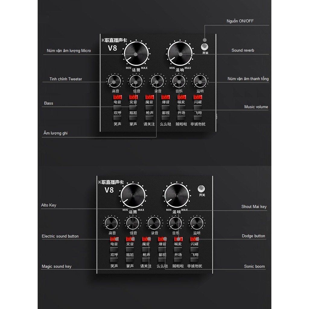 SoundCard Thu Âm Auto Tune Live Stream Hát Karaoke V8