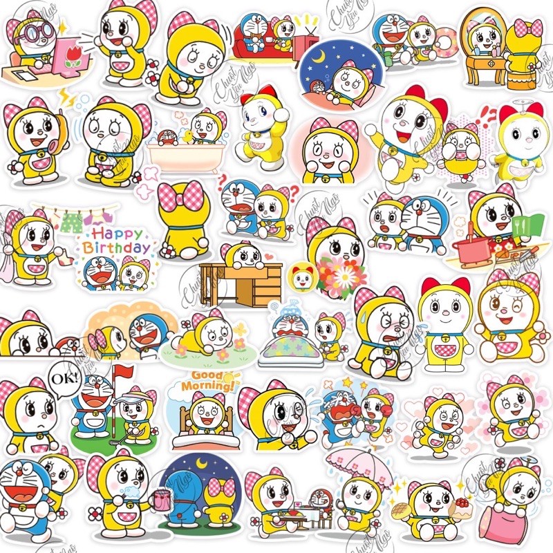 Combo 30 miếng sticker hình dán decal chủ đề Đô rê mi Dorami em Đô rê mon Doraemon