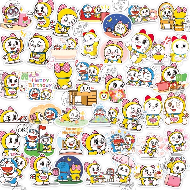 Combo 30 miếng sticker hình dán decal chủ đề Đô rê mi Dorami em Đô rê mon Doraemon NT 08