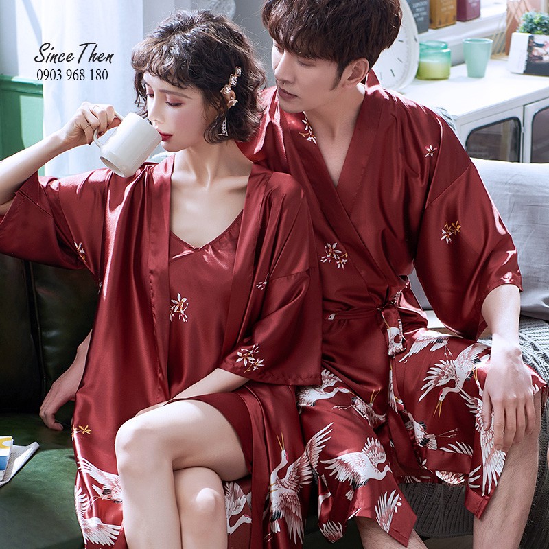 Đồ ngủ đôi tân hôn lụa hồng hạc, Pyjama đôi nam nữ tân hôn lãng mạn, quà cưới ý nghĩa - Since Then