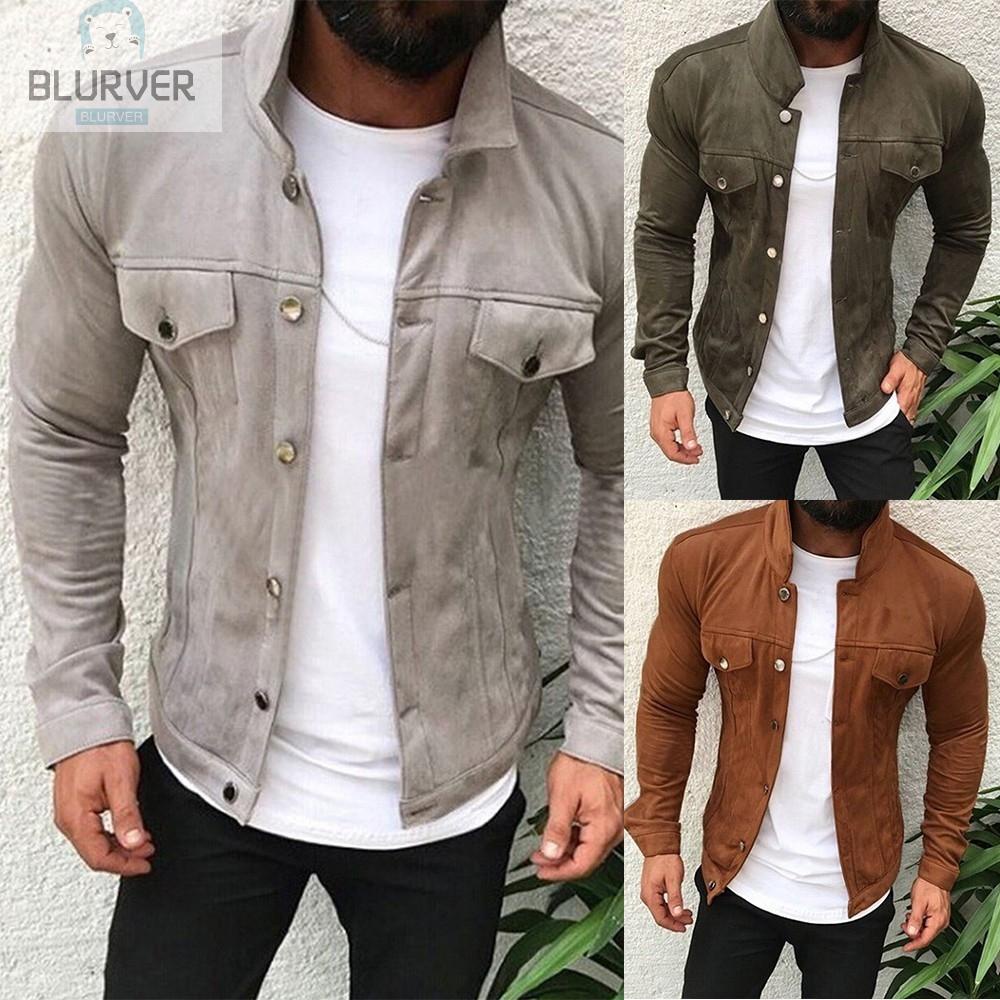 BLURVER~Áo khoác vét màu xanh quân đội/ màu be/ nâu size L/xL/2XL nhiều nút bấm