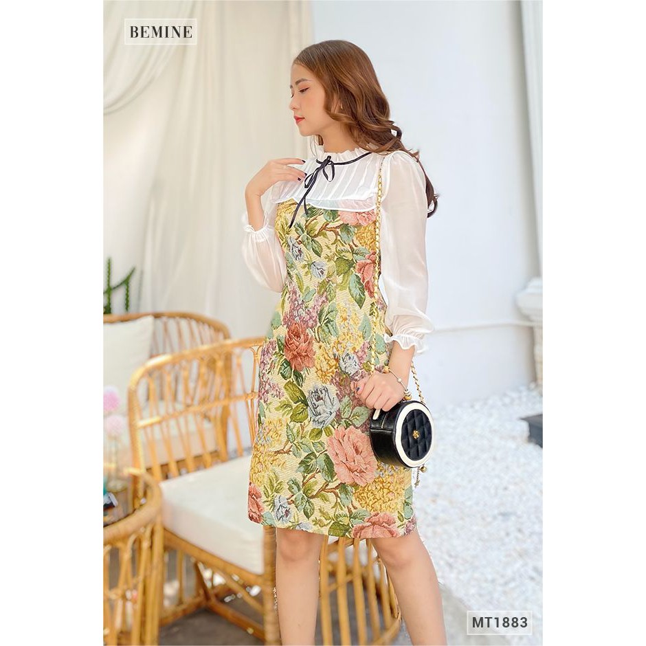Đầm bông phối bào trắng tay dài BEMINE MT1883XANH | BigBuy360 - bigbuy360.vn