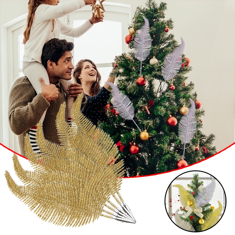 Lá Cây Giả Màu Vàng / Bạc Lấp Lánh Trang Trí Nhà Cửa Dịp Giáng Sinh