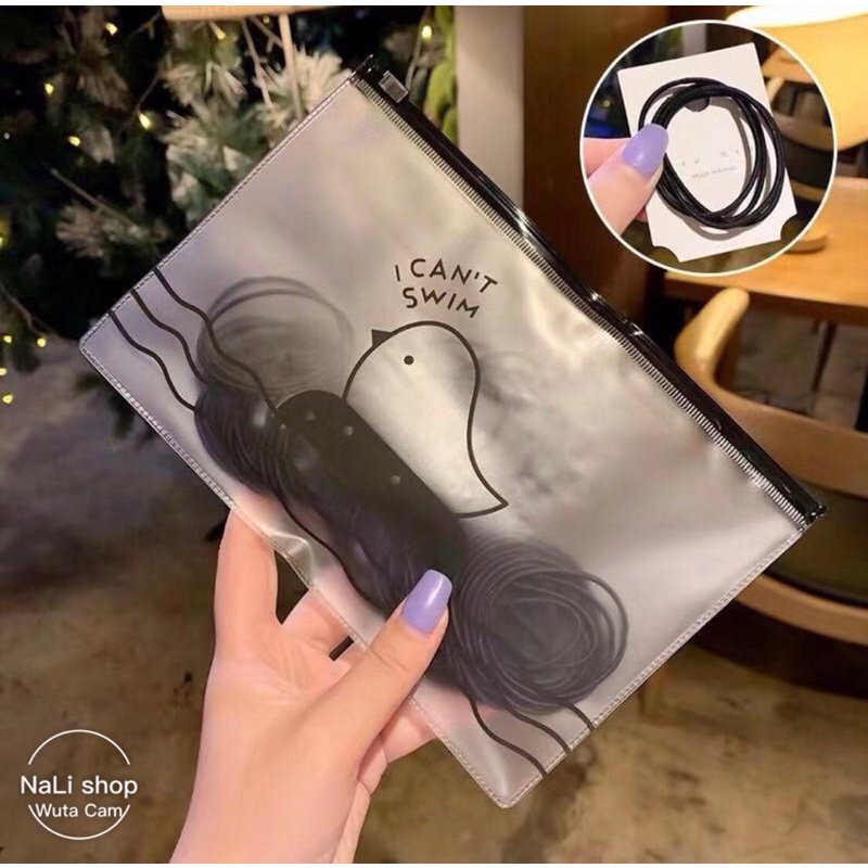 TÚI ZIP set DÂY CHUN/ thun CỘT TÓC trơn, màu, đen vintage basic
