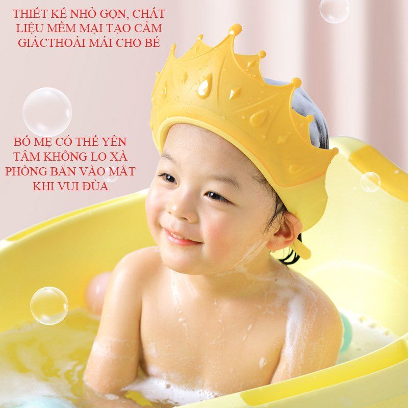 [Chọn Màu] Mũ gội đầu chắn nước bảo vệ tai và mắt hình vương miện, nón tắm có thể điều chỉnh