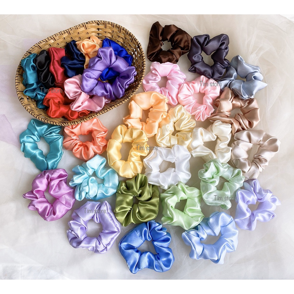 Combo scrunchies 10 cái phi lụa màu ngẫu nhiên [ tặng 1 món quà ngẫu nhiên]